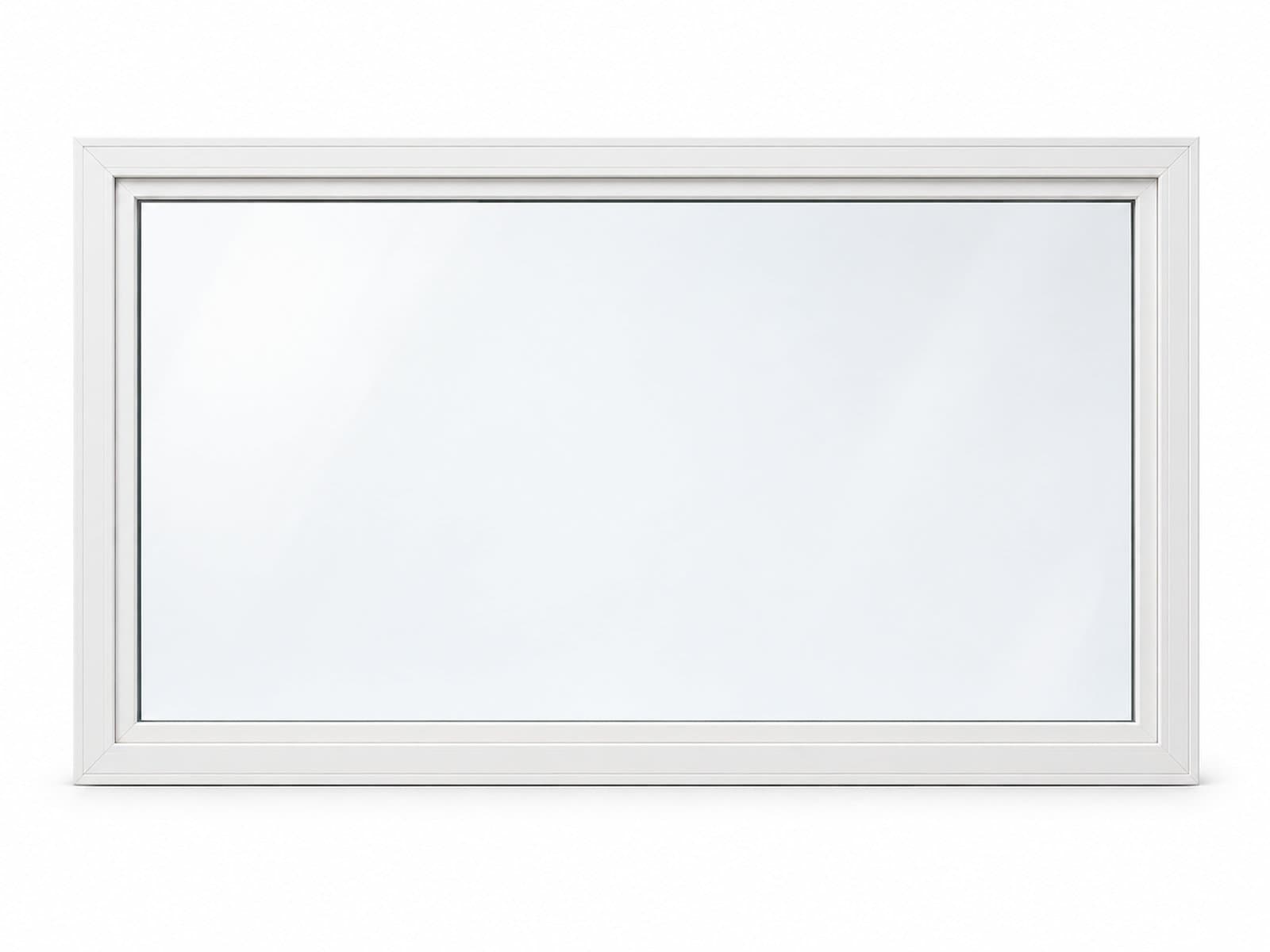 A wide fixed glass pane sits in a slim white window frame.